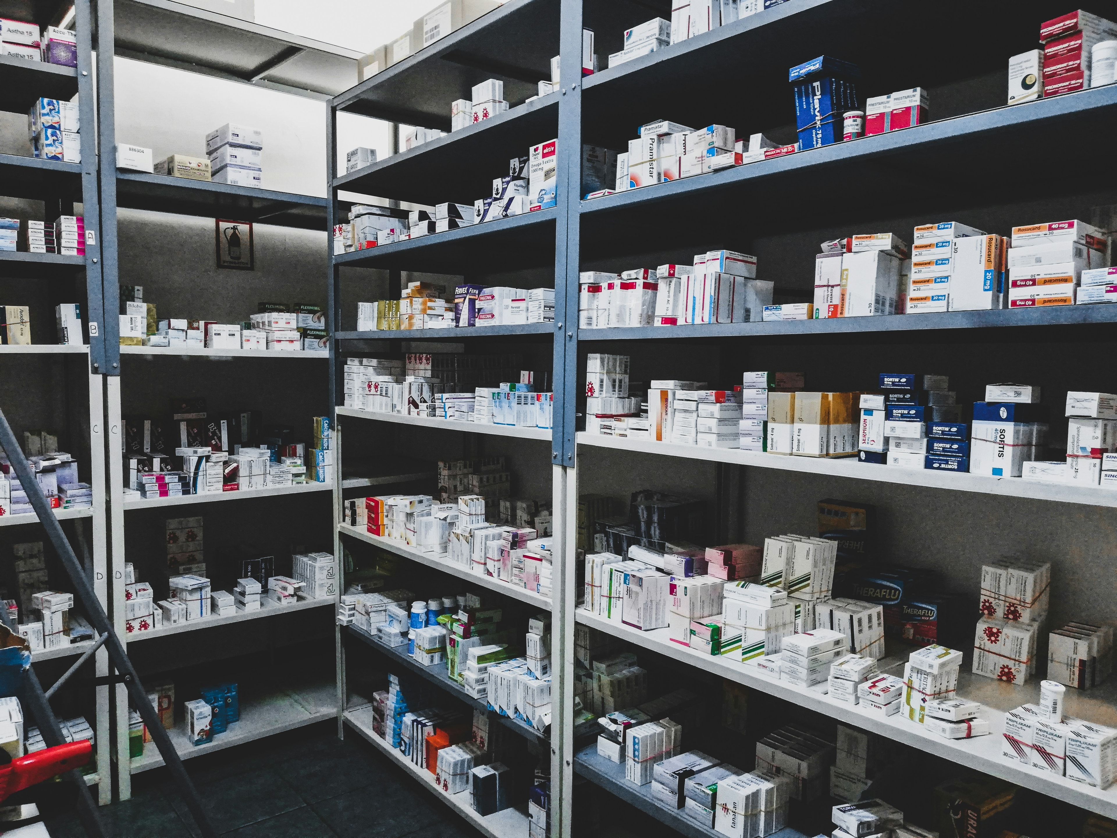 Warehouse with shelves full of medical products